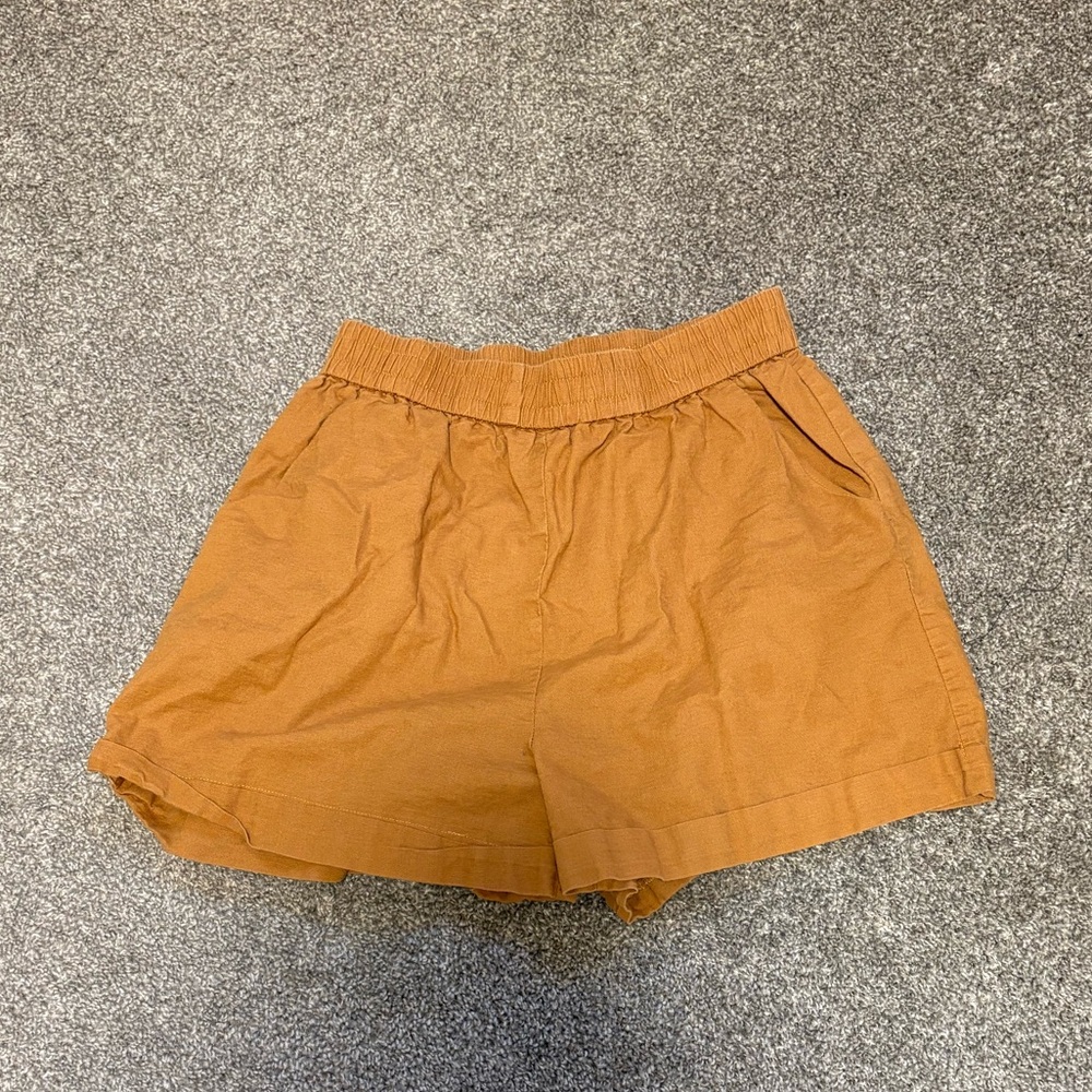 FRNCH High Waist Linen Blend Shorts